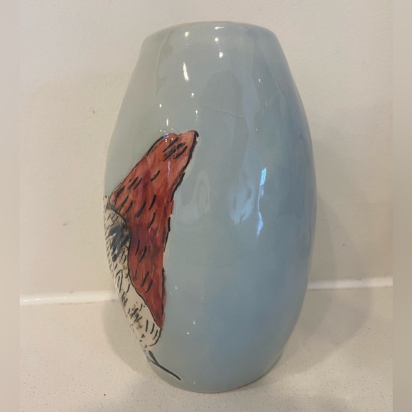 *WEST ELM* Hand Painted, Pale Blue Chicken Vase - Artist ~ Gemma Orkin - Picture 3 of 9